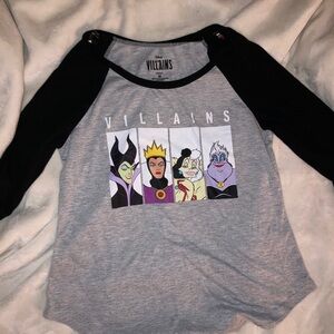 Disney Women's Villains Gray Black Baseball T-Shirt raglan 3/4 Sleeves Size M